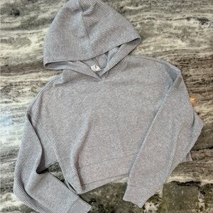 Alo Yoga Light Gray Ribbed Hoodie “Muse Hoodie” Athletic Heather Grey Size XS